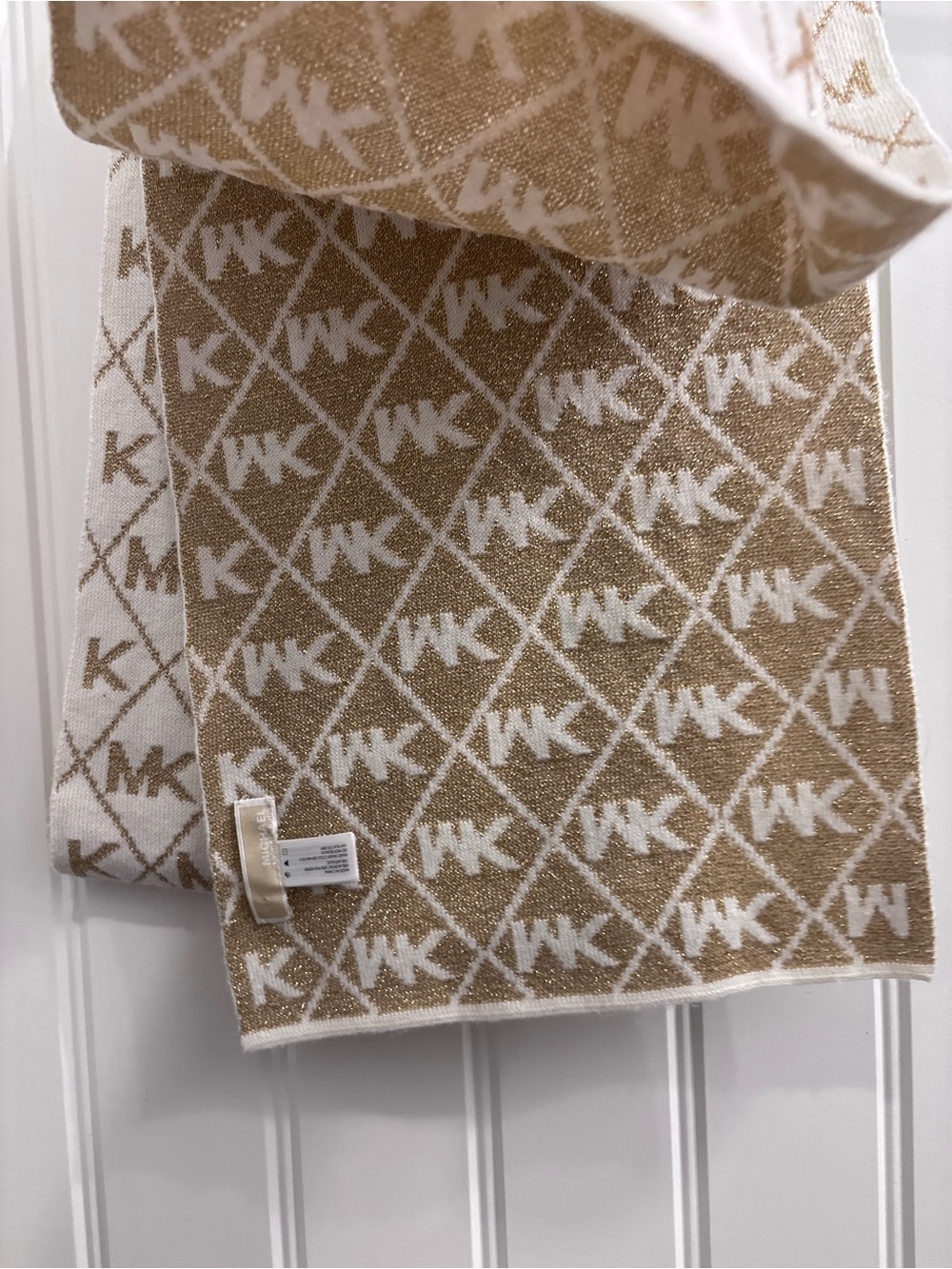 Michael Kors Cream and Tan MK Monogram Scarf - Picture 3 of 4